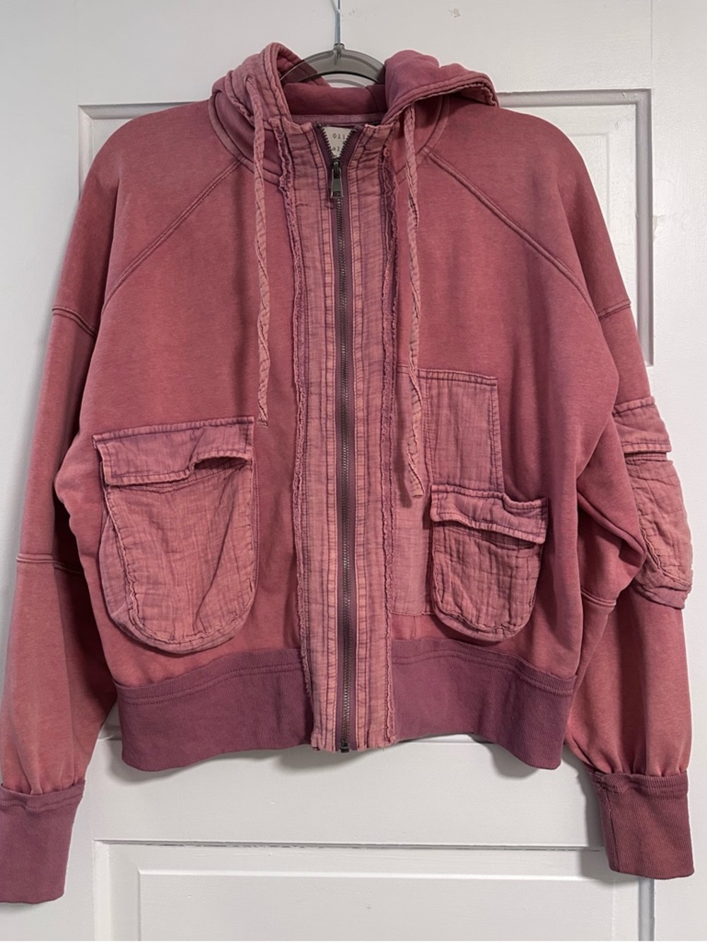 Oli & Hali Pink Rose Mineral Washed Contrast Hooded Zip Front Jacket Sz Small - Picture 2 of 5